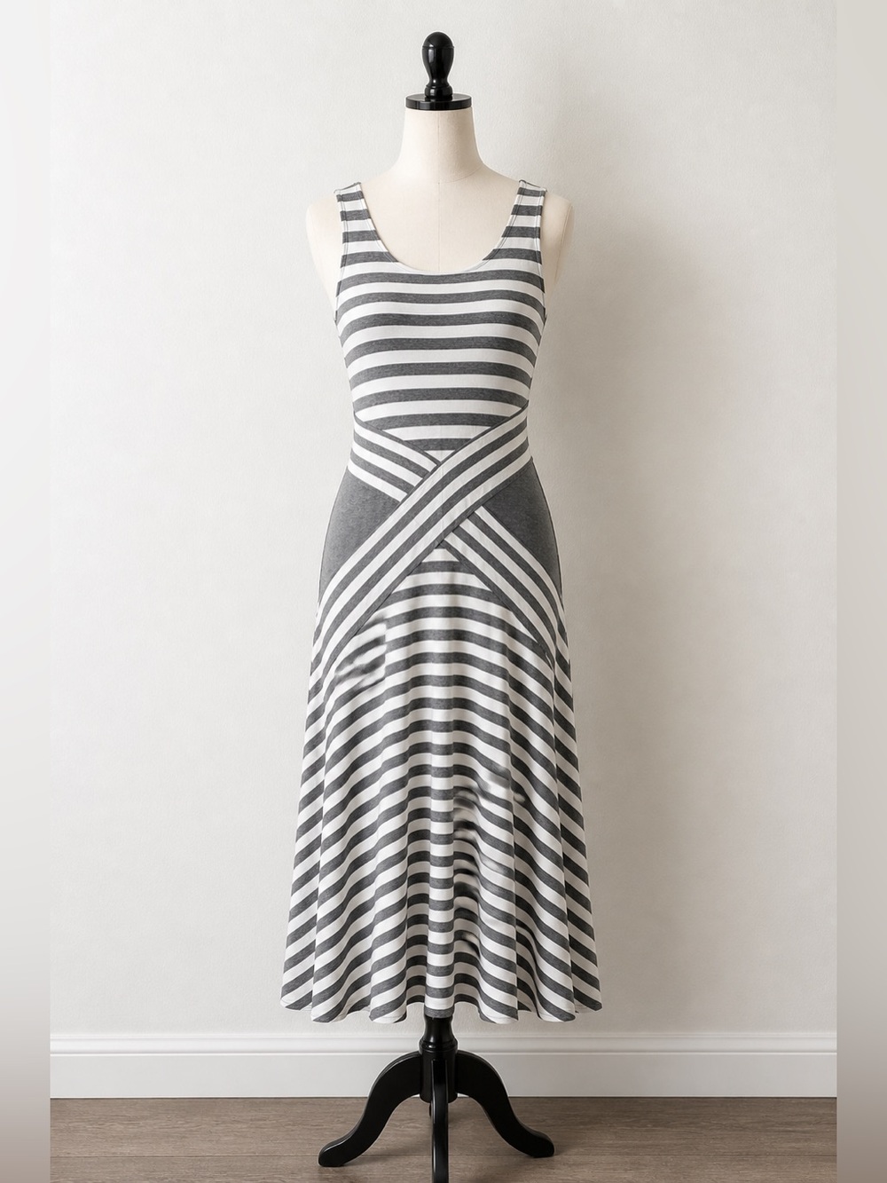 Mossimo Supply Co. Gray & White Striped Midi Tank Dress
